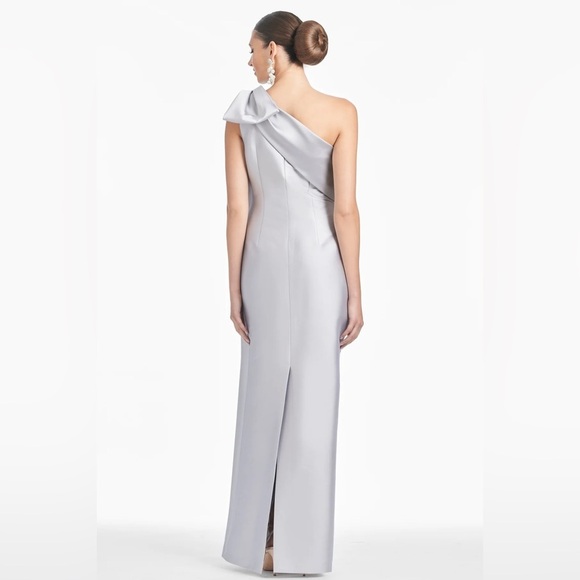 sachin and babi Bonnie one shoulder bow structured dress in silver - Picture 2 of 8